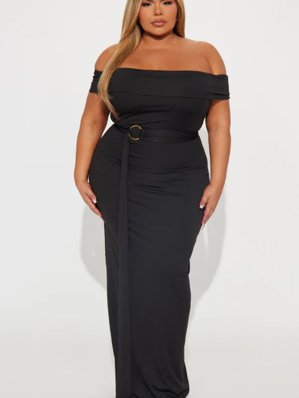 Fashion Nova Sculpt With My Love Black Off Shoulder Maxi Dress 1X